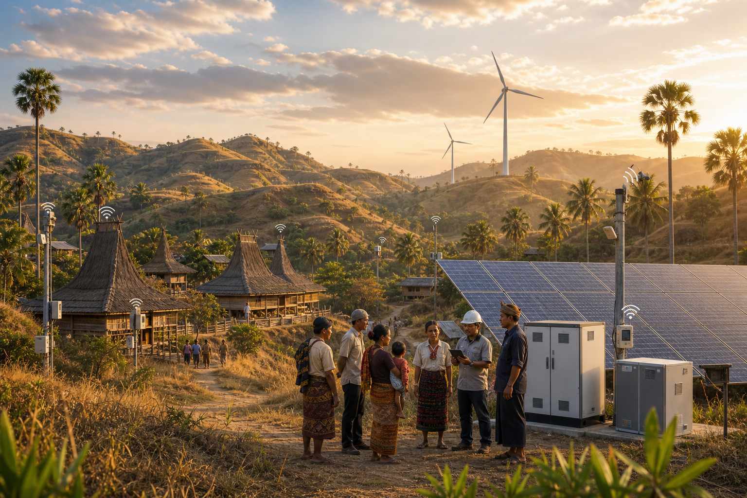 Community-scale solar, wind, battery, and wireless monitoring in the hills of Sumba