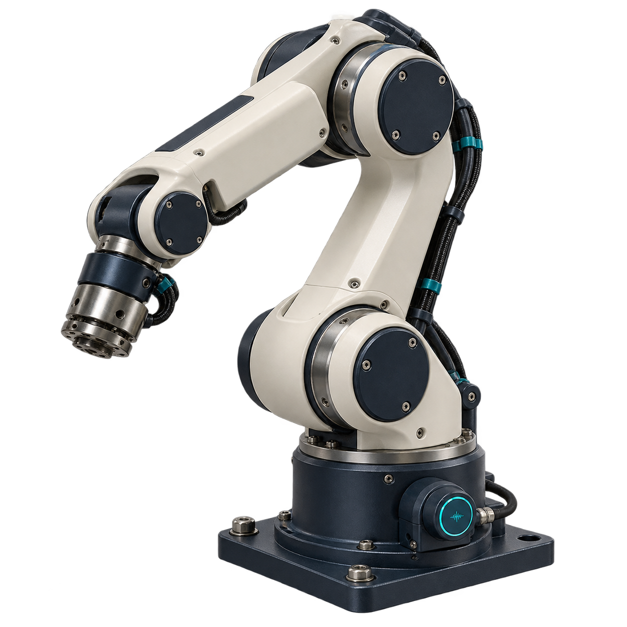 Artistic illustration of an industrial robot arm and machine sensor